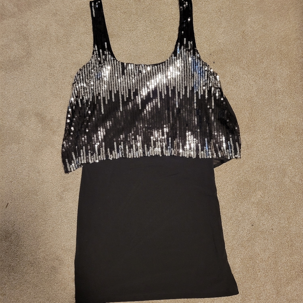 NWT Lots of Love by Speechless Dress  Black Bodycon black/silver sequin overlay